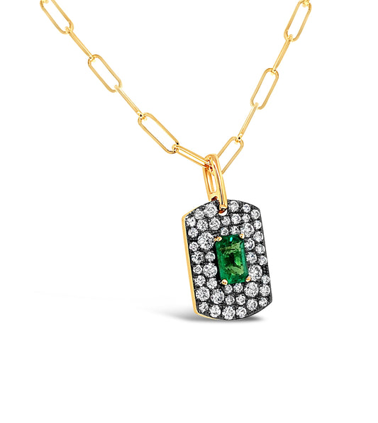 OLIVE & CHAIN Emerald & Diamond Dog Tag Necklace