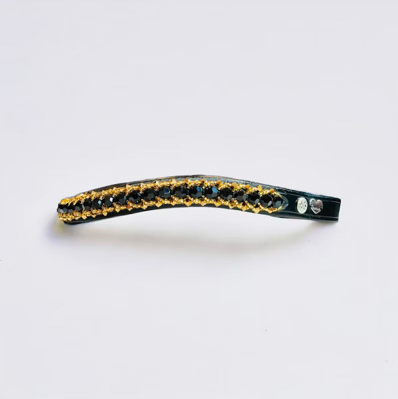 Passion Browband #2 – Black Crystal Beads with Golden Accents