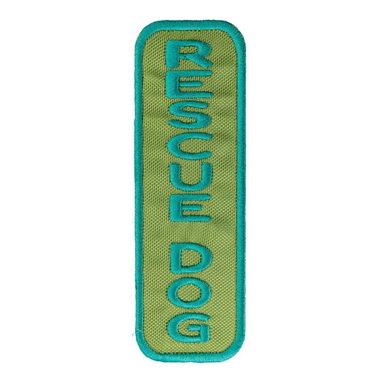 Southlake Paws Rescue Dog Patch in green and blue with embroidered text "RESCUE DOG". Rectangular shape, suitable for pet gea
