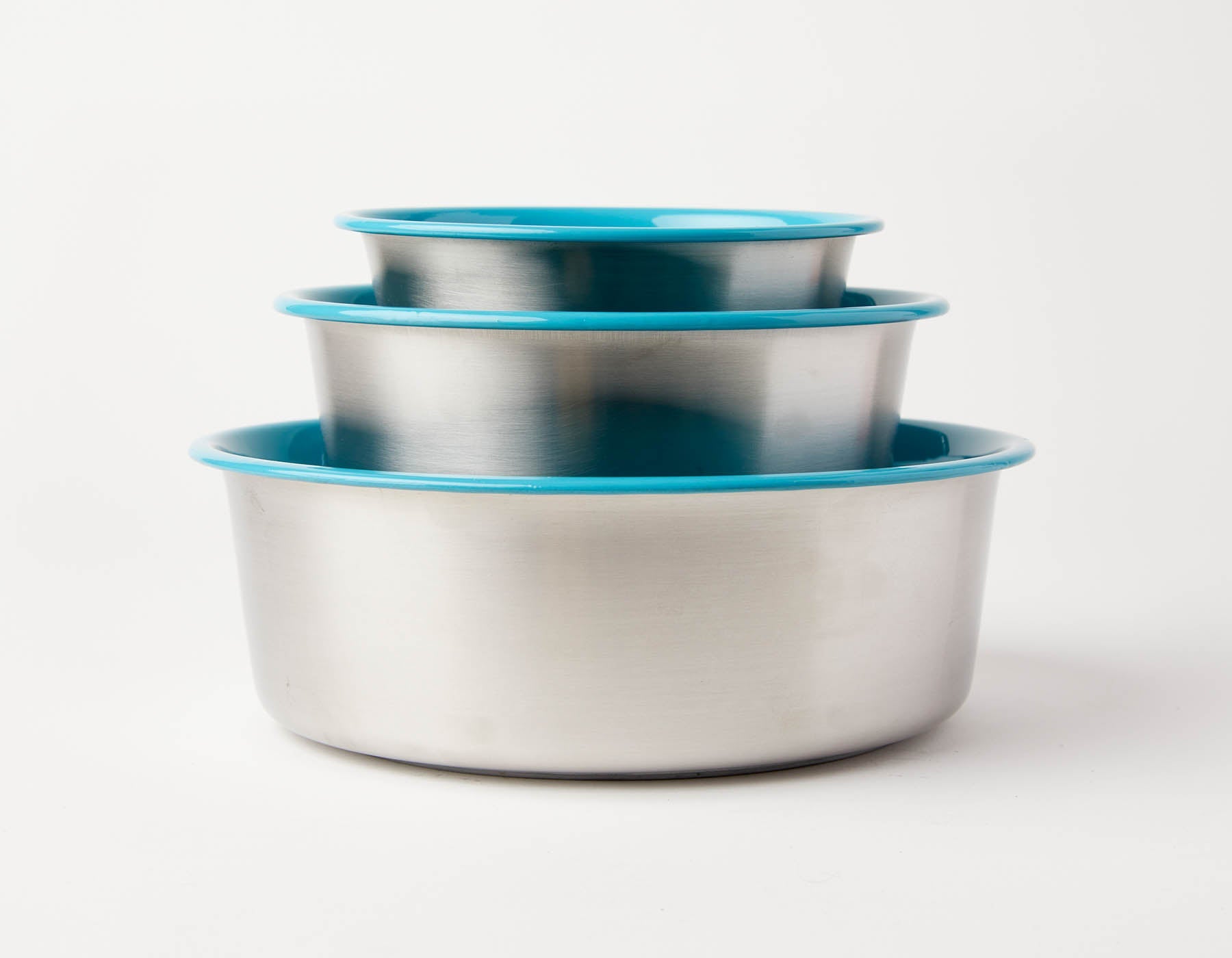 Southlake Paws Slow Feeder Dog Bowl Blue - Anti Slip Stainless Steel, featuring three stacked bowls with a blue interior and 