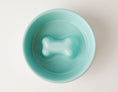 Load image into Gallery viewer, Teal slow feeder dog bowl by Southlake Paws, featuring an anti-slip stainless steel design with a bone-shaped divider.
