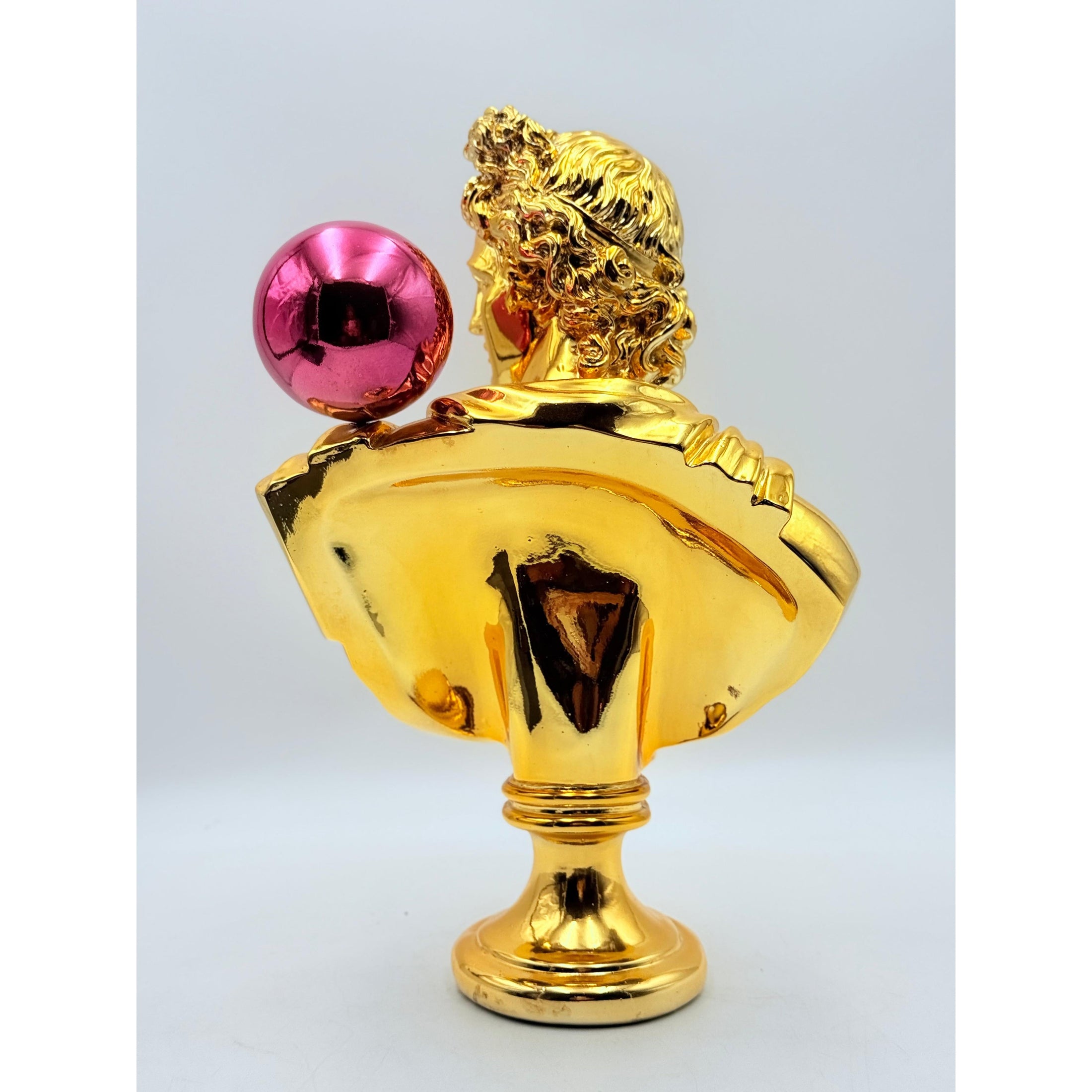 Apollo Sculpture - Gold Chrome with Pink Balloon - gold chrome balloon pink apollo sculpture, luxury bust, product image 4
