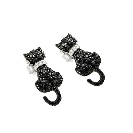 Black Cat Stud Earrings by Southlake Paws featuring sparkling black stones and silver accents in a cat design.