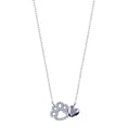Load image into Gallery viewer, Paw Love Silver Chain Necklace featuring a paw print and heart charm, adorned with sparkling stones on a delicate chain.
