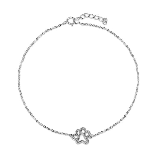 Silver chain anklet featuring a paw design adorned with sparkling accents, adjustable length with a clasp closure.
