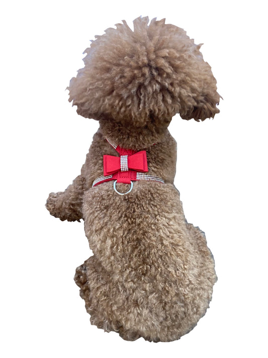 Bow Tie Dog Harness in Pleather, Red