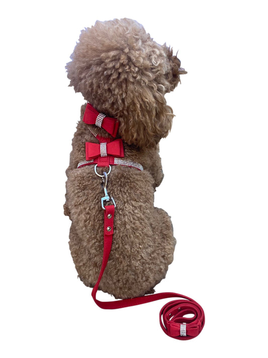 Bow Tie Dog Harness in Pleather, Red 