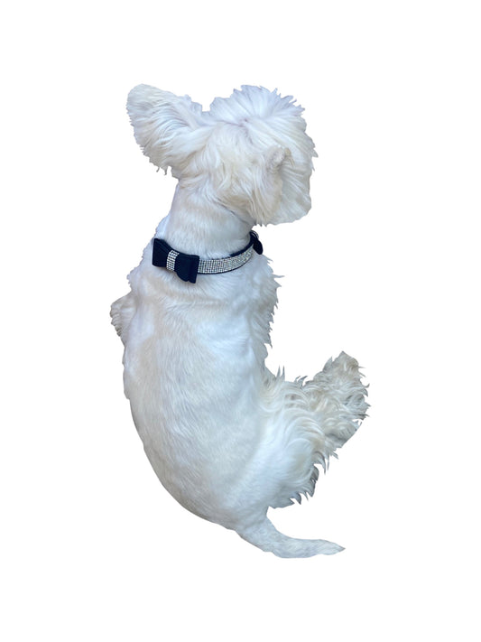 Bow Tie Dog Collar in Pleather, Black 