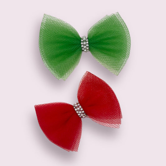 Holiday Cheer Tulle Bows- Dog Hair Bow 
