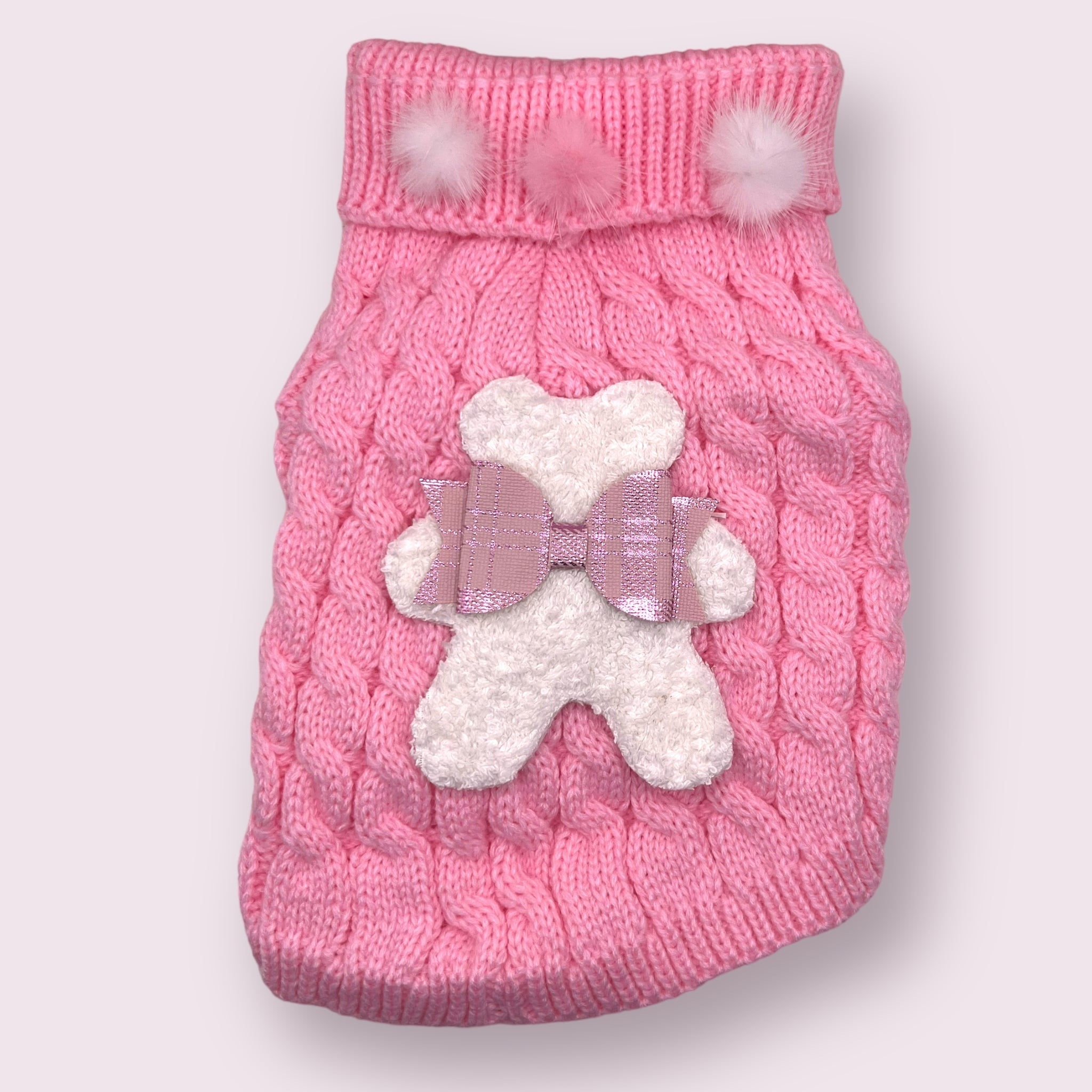 Terry Cloth Knit PomPom Bear Dog Sweater 