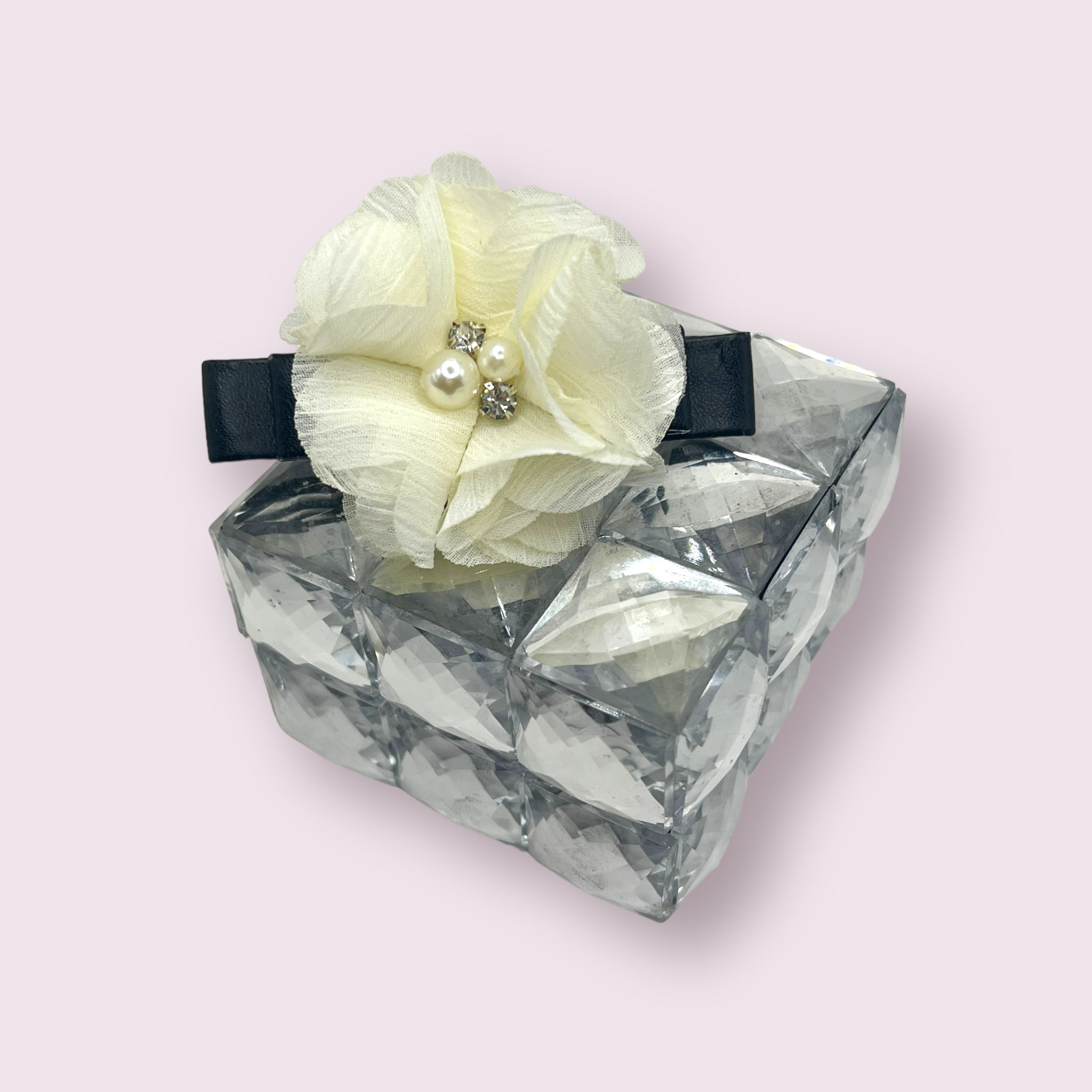 Chiffon Camellia Rose Vegan Leather Dog Hair Barrette 