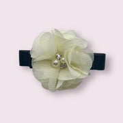 Chiffon Camellia Rose Vegan Leather Dog Hair Barrette 