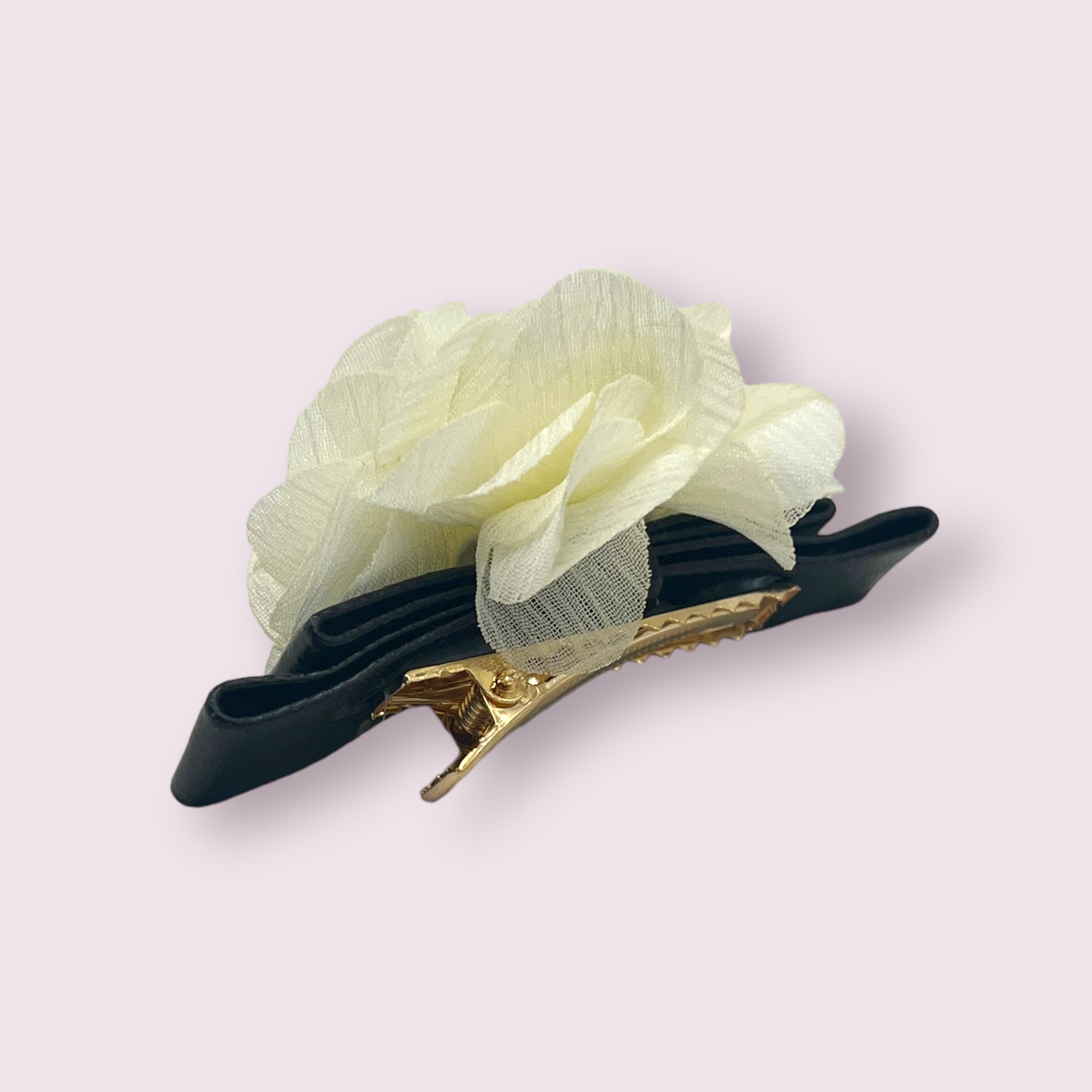 Chiffon Camellia Rose Vegan Leather Dog Hair Barrette 