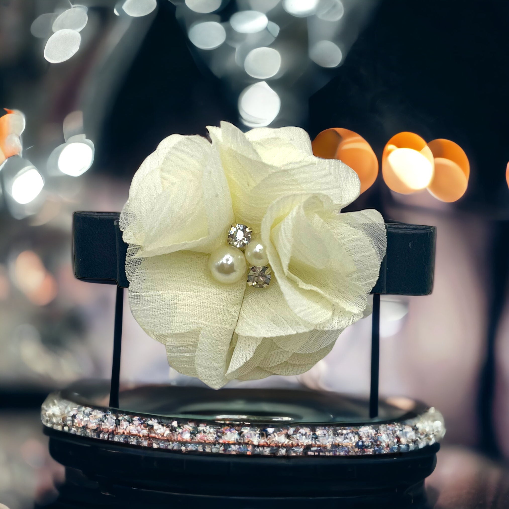 Chiffon Camellia Rose Vegan Leather Dog Hair Barrette 