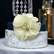 Chiffon Camellia Rose Vegan Leather Dog Hair Barrette 