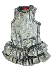 Crushing on YOU Metallic Velvet Dog Dress, Silver 