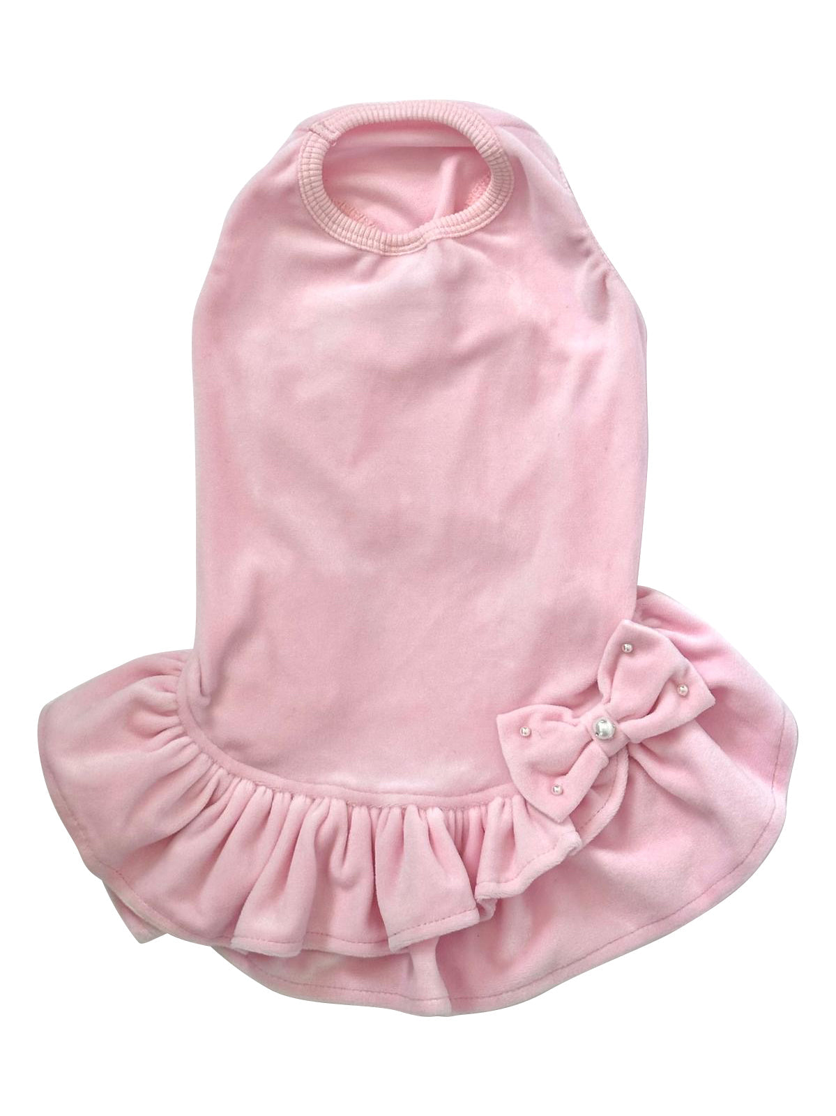 Velour Dress with Pink Bow  and Pearls 