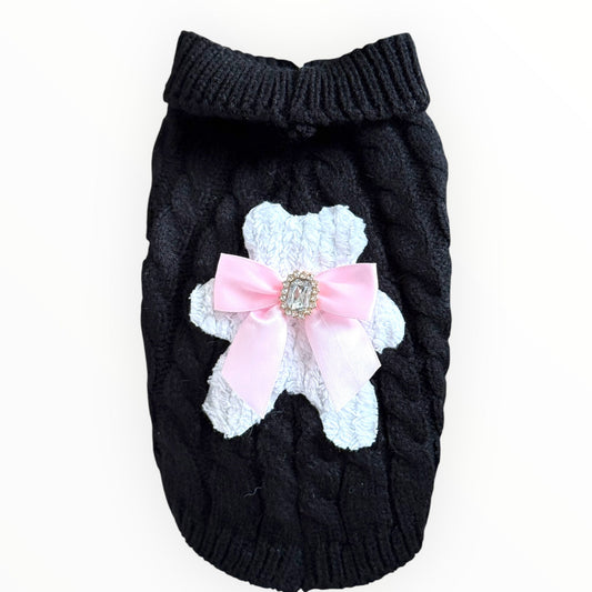 My Fuzzy Bear Bow Knit Dog Sweater 