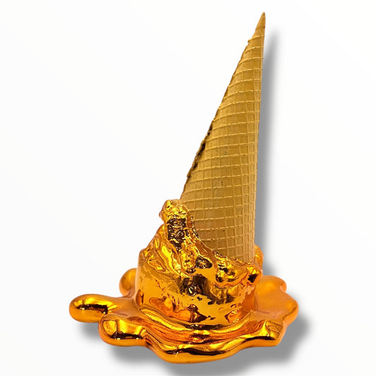 And Iconic Oops! No.1 Melting Ice Cream Sculpture Gold Chrome Style