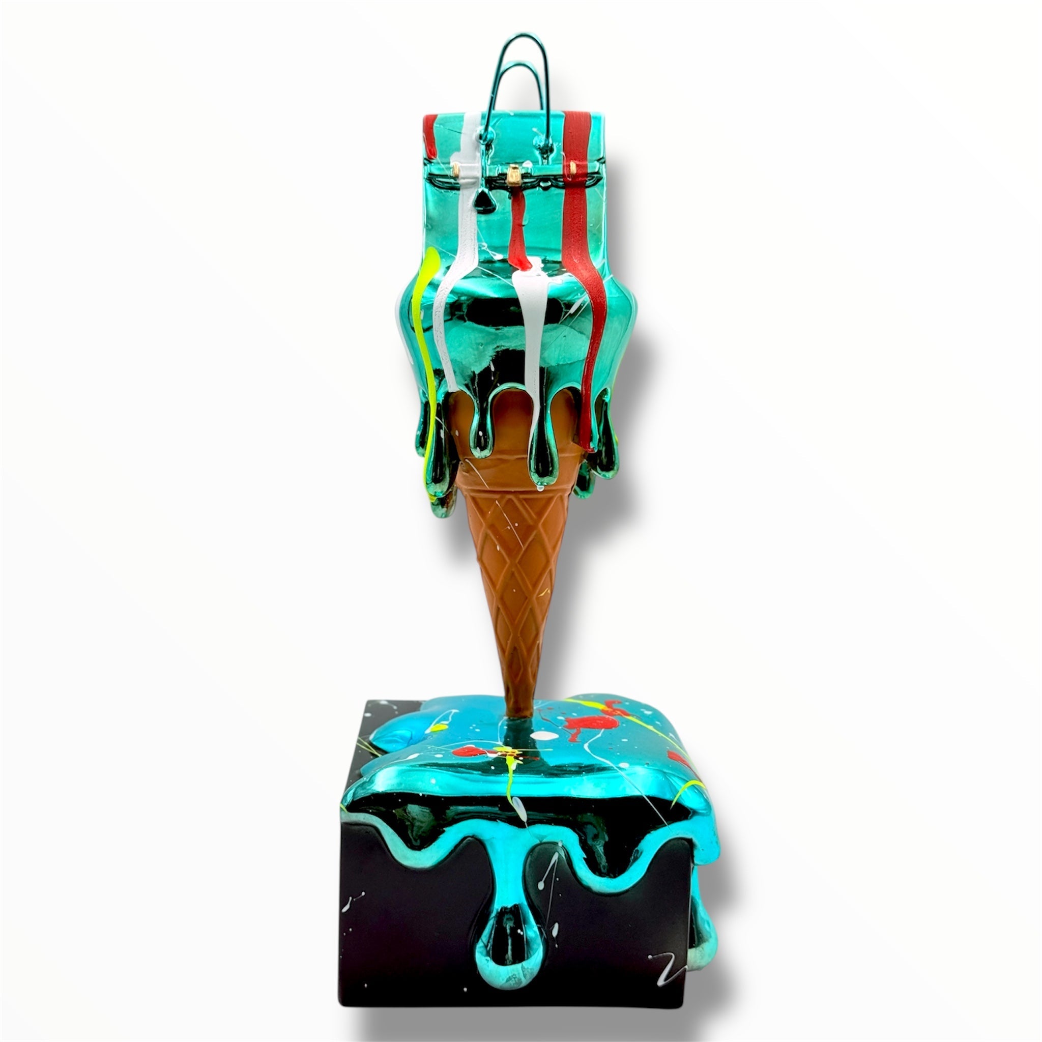Melty Bag Sculpture - Blue Chrome Edition - blue chrome melty bag sculpture, luxury sculpture, product image 1