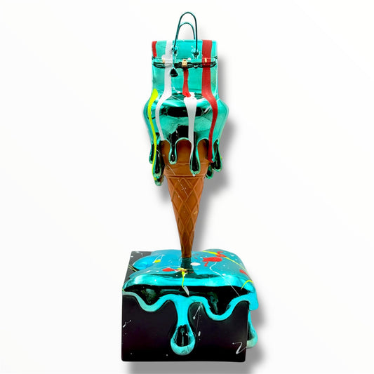 Melty Bag Sculpture - Blue Chrome Edition - blue chrome melty bag sculpture, luxury sculpture, product image 1