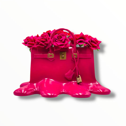 Sugar Bag Vase - Fuchsia Melting Design - melting fuchsia sugar bag vase, luxury vase, product image 1