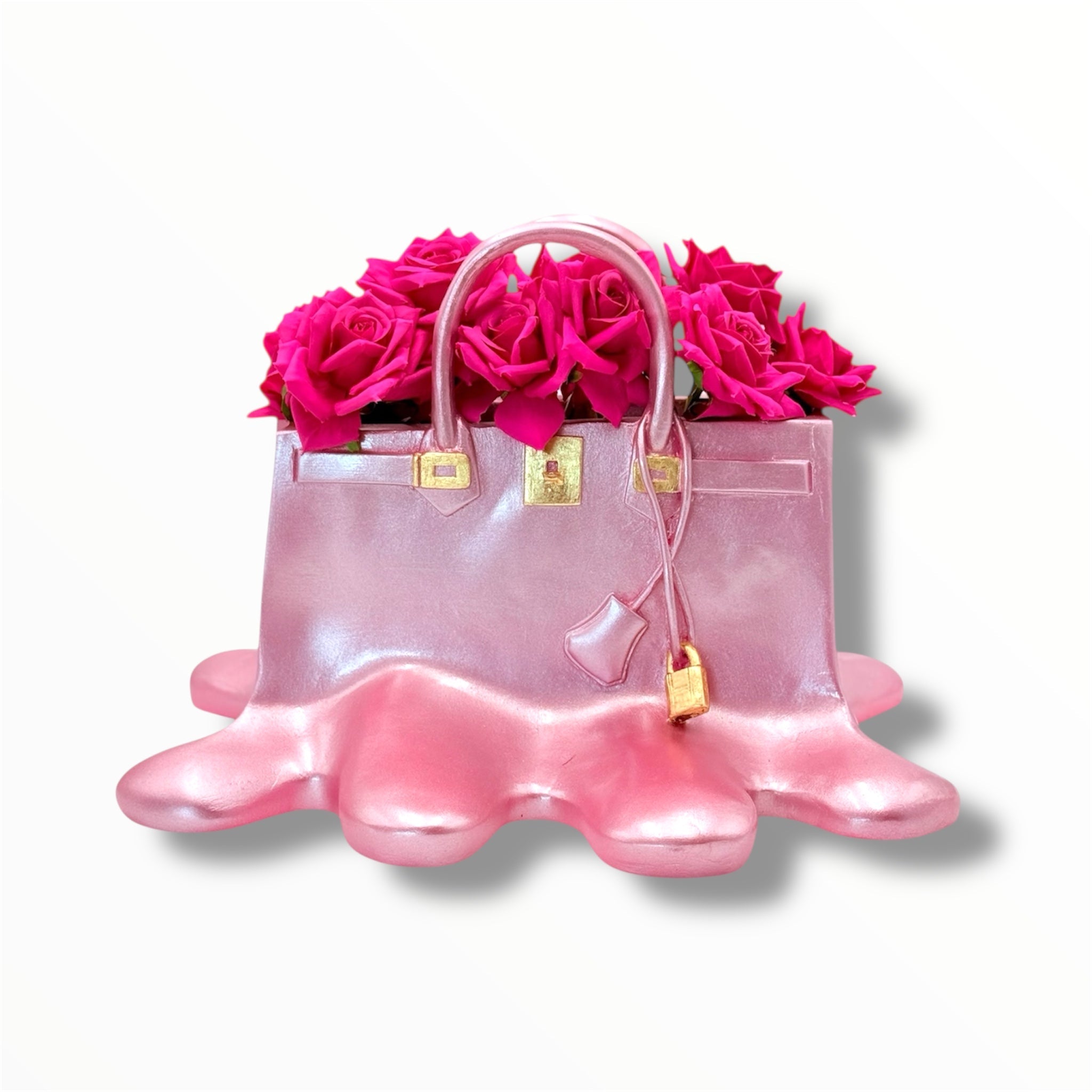 Sugar Bag Vase - Metallic Pink Melting Design - metallic pink melting sugar bag vase, luxury vase, product image 1