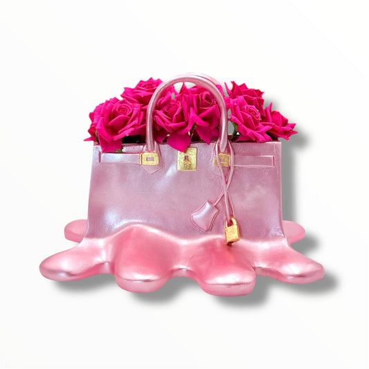 Sugar Bag Vase - Metallic Pink Melting Design - metallic pink melting sugar bag vase, luxury vase, product image 1