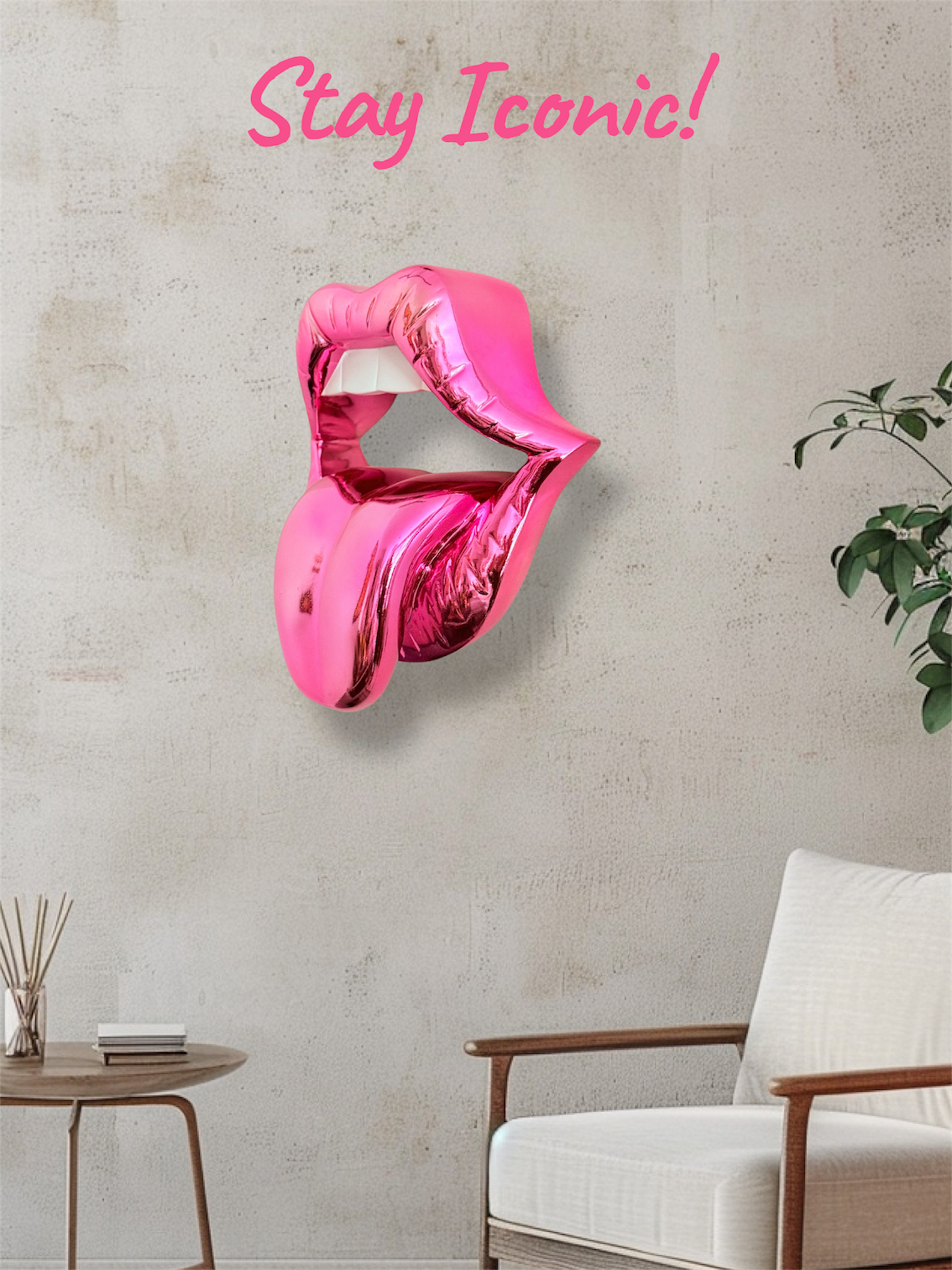 Iconic Kiss - Candy Pink Chrome Edition - pink chrome candy pink candy iconic kiss, luxury sculpture, product image 5