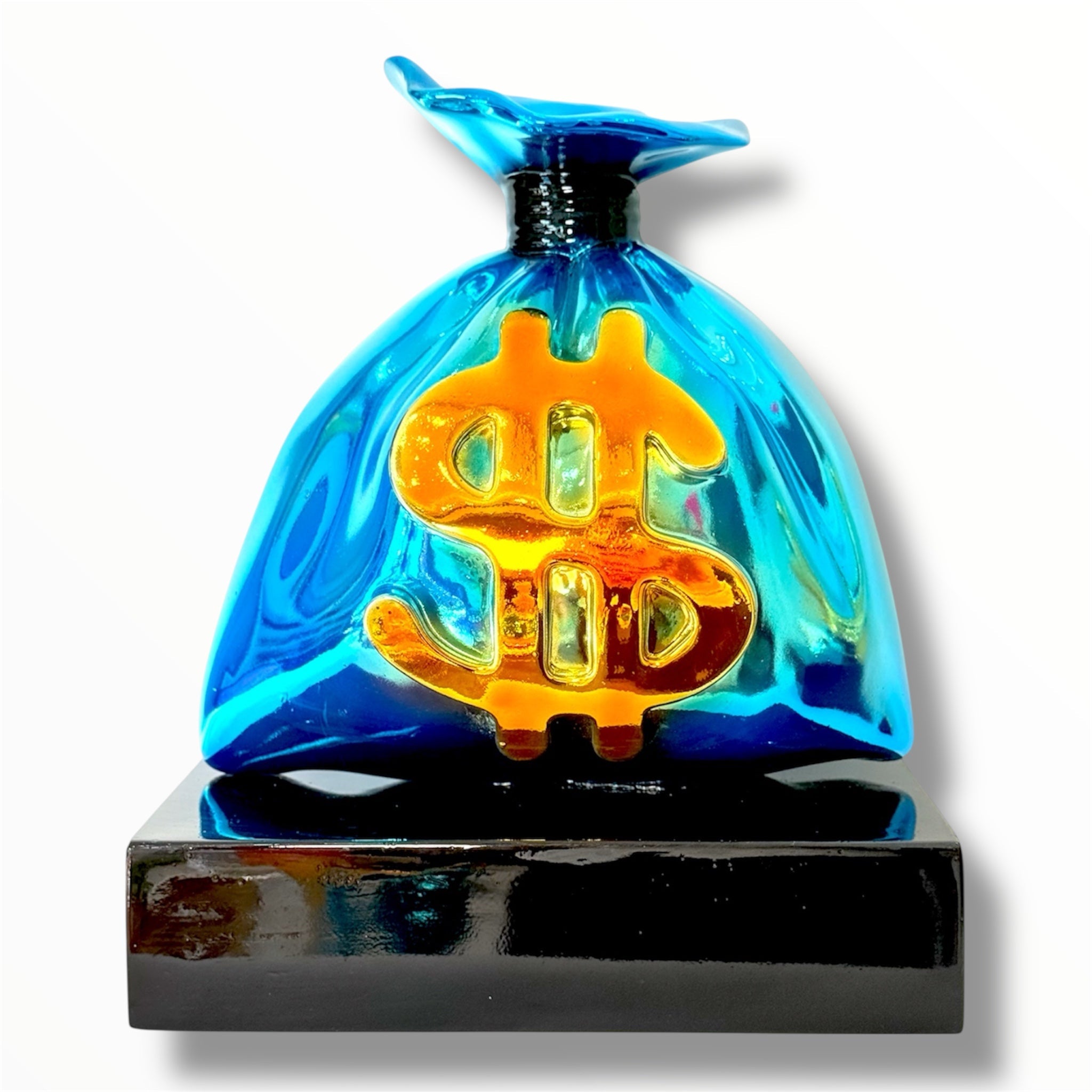 Blue Money Bag Sculpture - Alec Monopoly Inspired Pop Art Decor - pop art alec monopoly blue money bag sculpture, luxury…