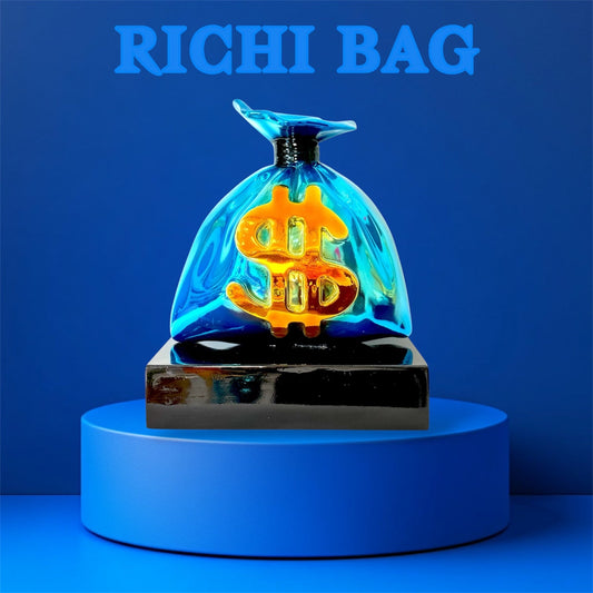 Blue Money Bag Sculpture - Alec Monopoly Inspired Pop Art Decor - pop art alec monopoly blue money bag sculpture, luxury…