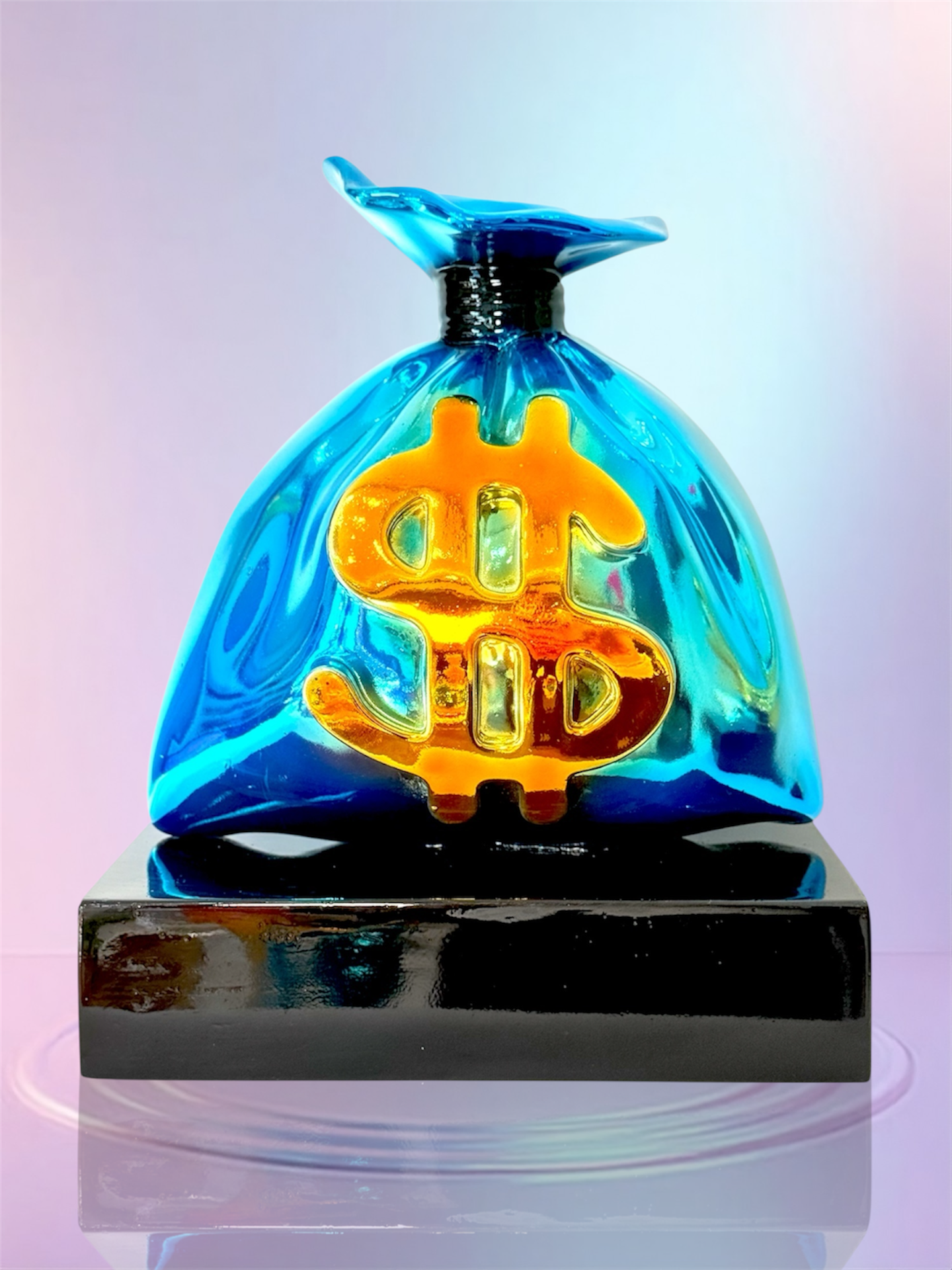 Blue Money Bag Sculpture - Alec Monopoly Inspired Pop Art Decor - pop art alec monopoly blue money bag sculpture, luxury…