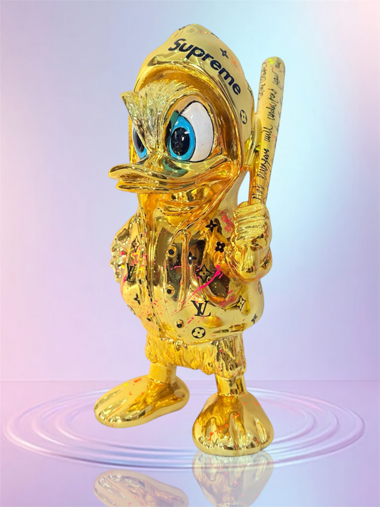 DUXX Duck Sculpture - Gold Chrome LV Edition - gold chrome lv duxx duck sculpture, luxury sculpture, product image 2