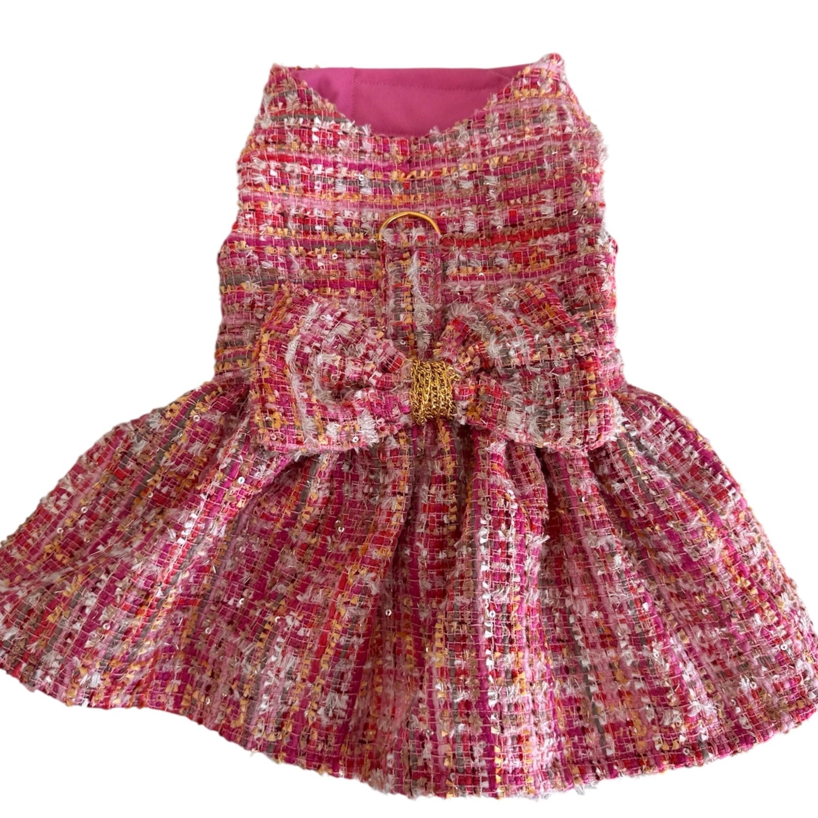The Paris Pink Tweed Couture Dog Harness Dress