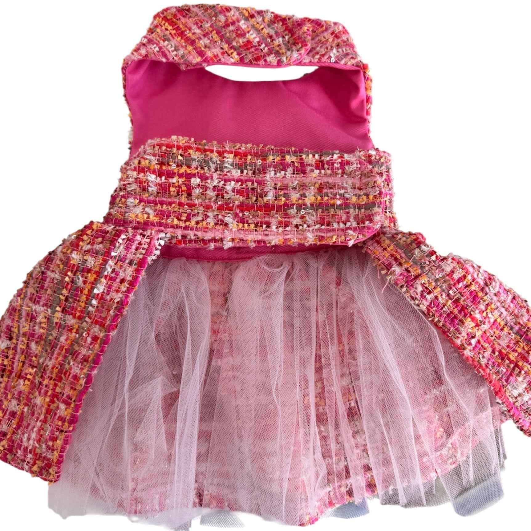 The Paris Pink Tweed Couture Dog Harness Dress