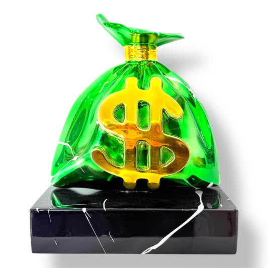 Green Money Bag Sculpture - Alec Monopoly Inspired Pop Art Sculpture - pop art alec monopoly green money bag sculpture…