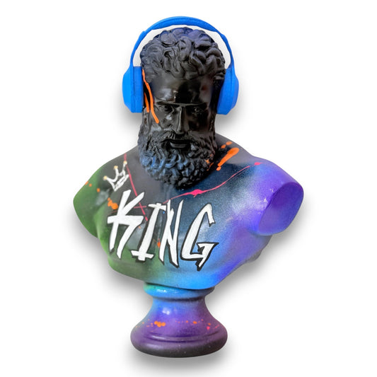 And Iconic DJ Hercules King Sculpture Blue Headphones Pop Art Bust