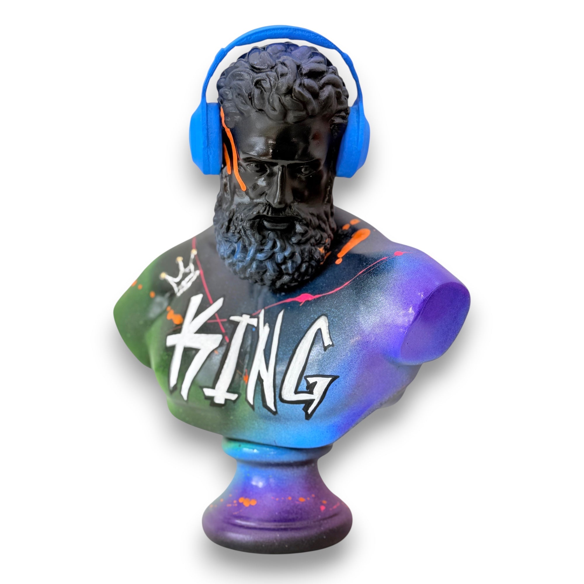 DJ Hercules KING Sculpture - Blue Headphones Pop Art Bust - pop art blue headphones dj hercules king sculpture, luxury…