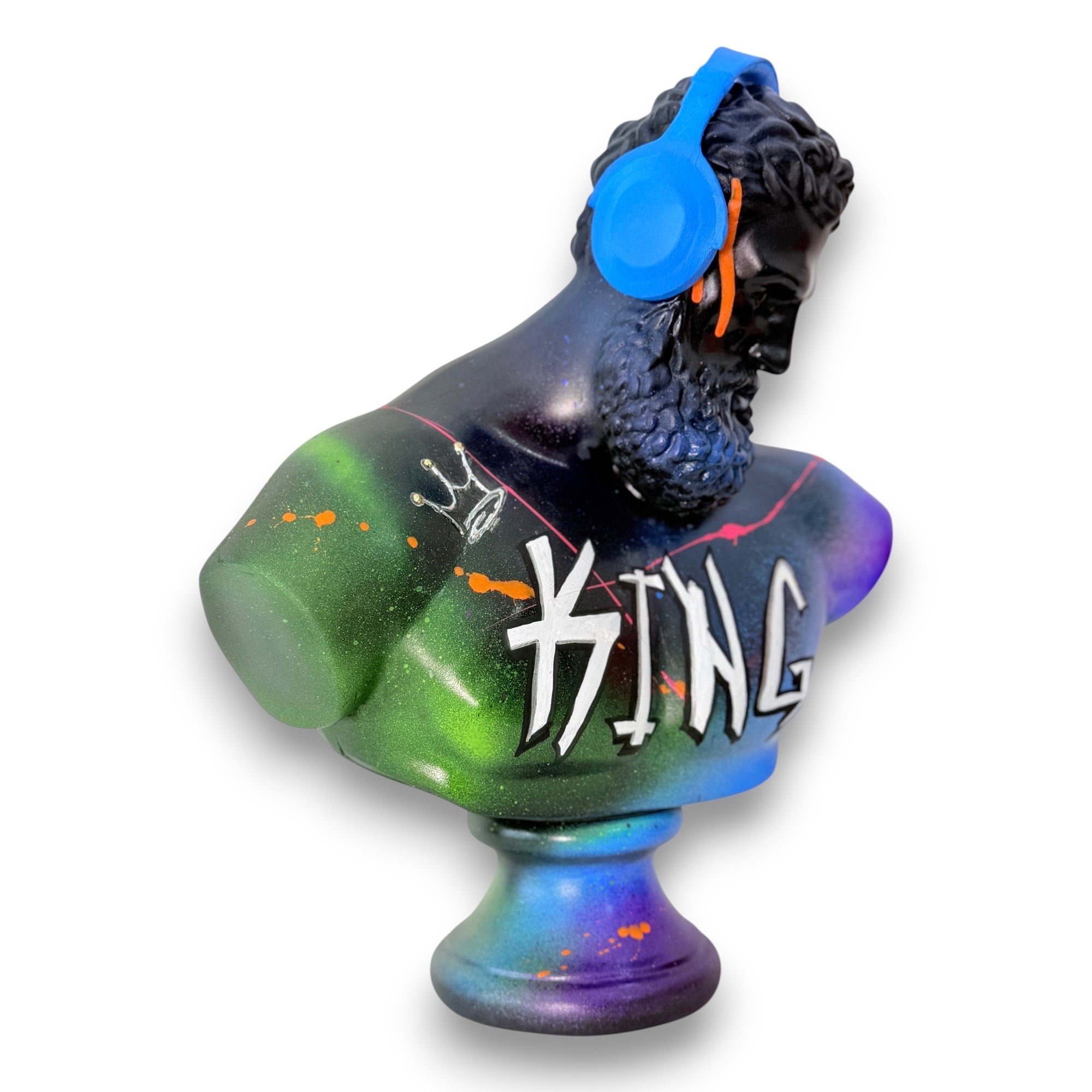 DJ Hercules KING Sculpture - Blue Headphones Pop Art Bust - pop art blue headphones dj hercules king sculpture, luxury…