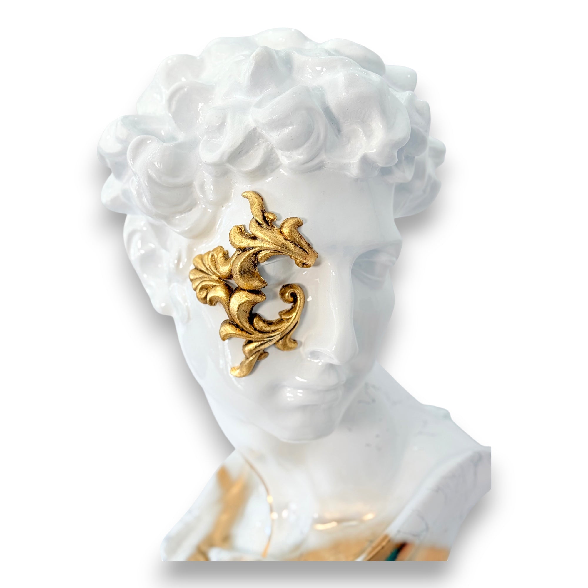 Giuliano de' Medici Bust - White Marble Effect & Gold Appliqué - Limited Edition - white marble effect gold applique giuliano…