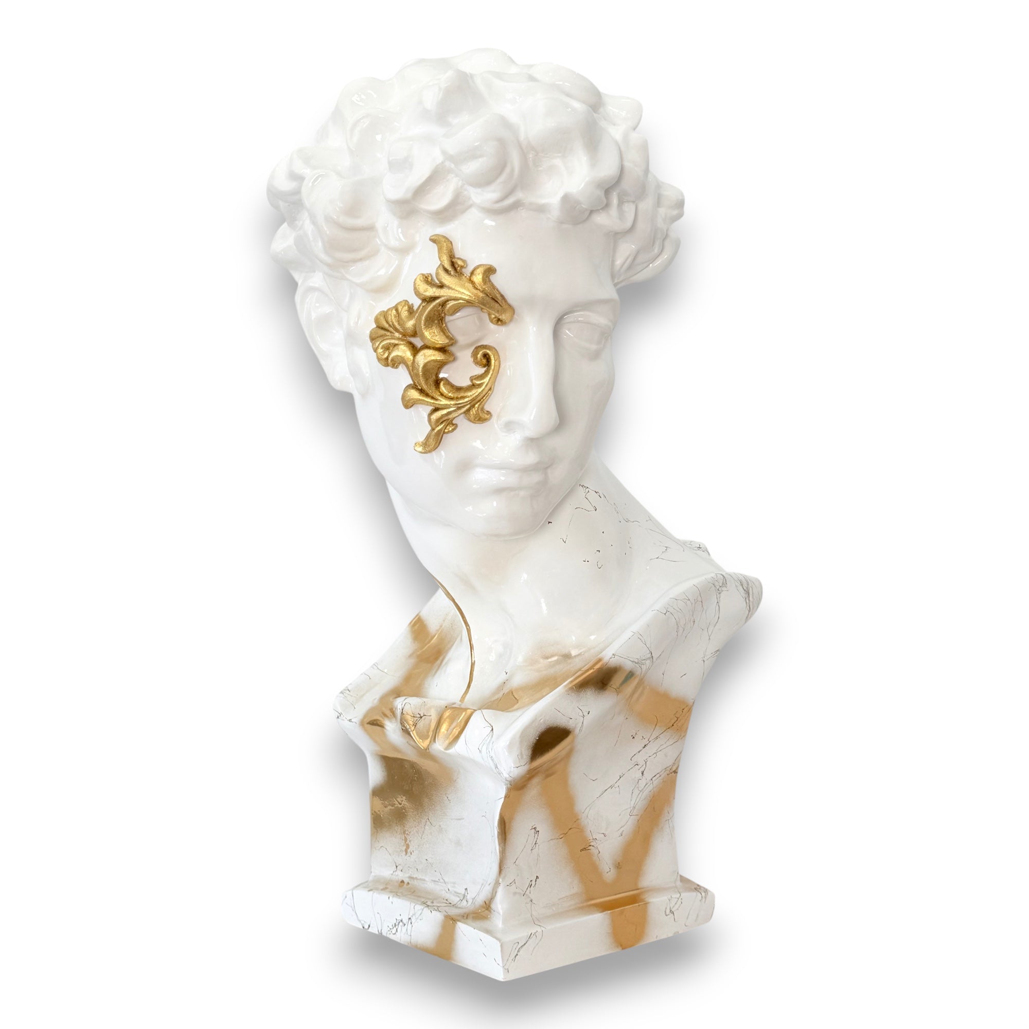 Giuliano de' Medici Bust - White Marble Effect & Gold Appliqué - Limited Edition - white marble effect gold applique giuliano…