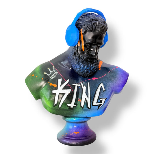 DJ Hercules KING Sculpture - Blue Headphones Pop Art Bust - pop art blue headphones dj hercules king sculpture, luxury…