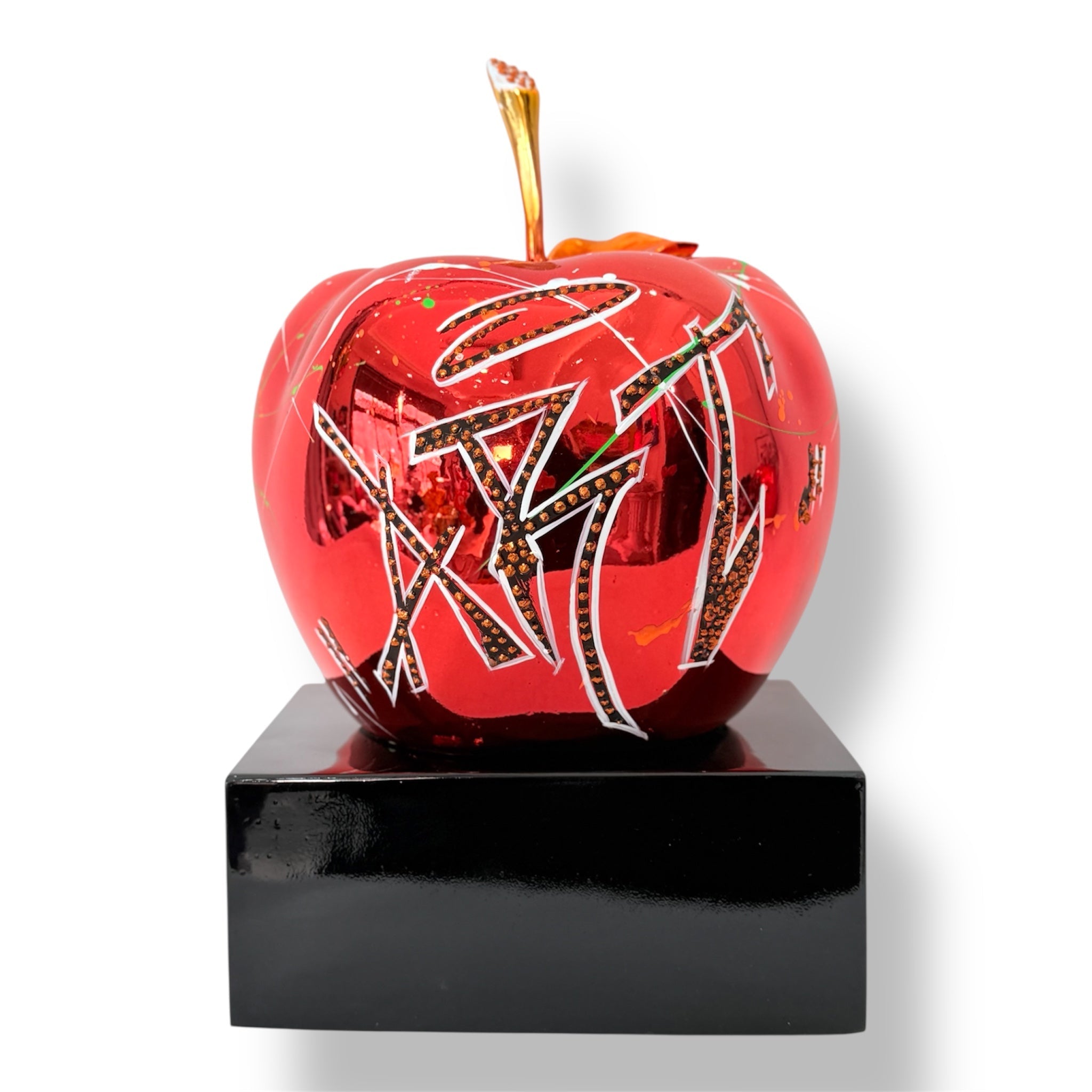 Red Chrome Apple Sculpture - Graffiti Pop Art Apple Decor - pop art graffiti red chrome apple sculpture, luxury decorative…