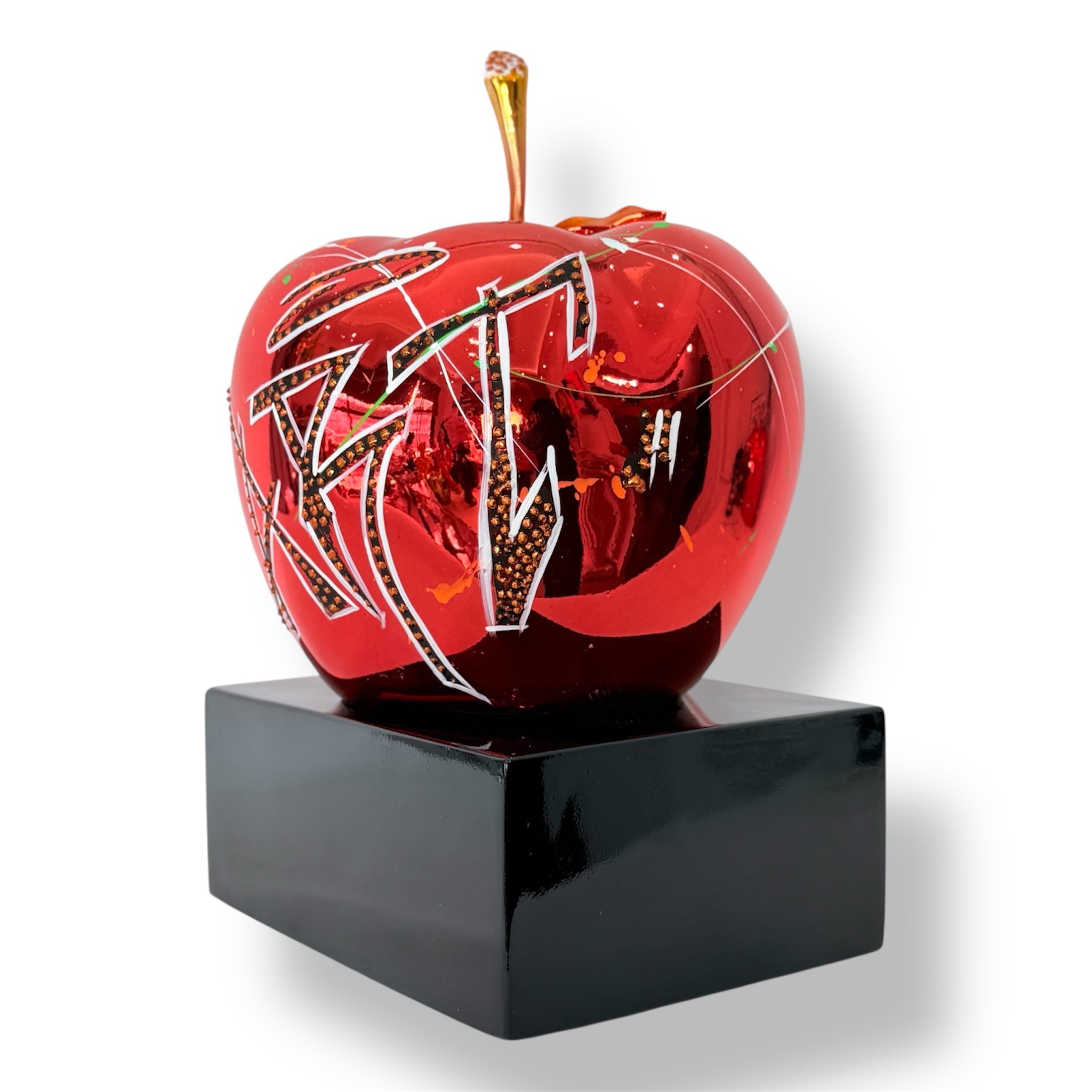 Red Chrome Apple Sculpture - Graffiti Pop Art Apple Decor - pop art graffiti red chrome apple sculpture, luxury decorative…