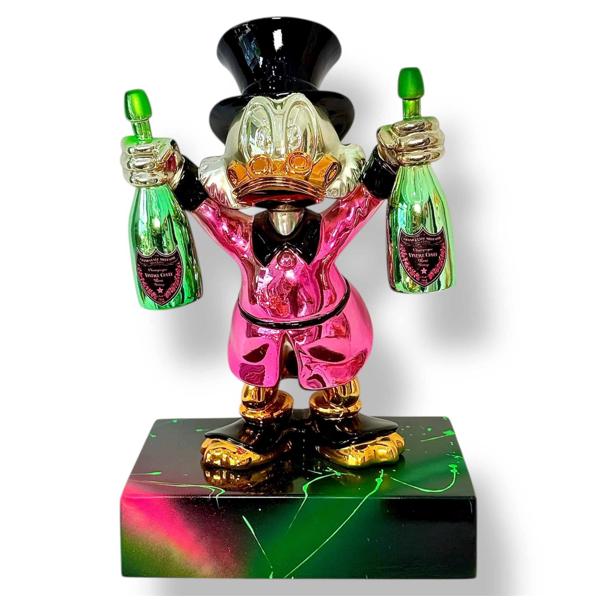 Scrooge McDuck Chrome Sculpture - Pink Pop Art Champagne Statement Decor - pop art champagne pink scrooge mcduck chrome…