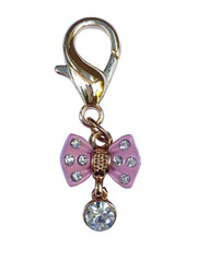 Tiny Pink Bow w/ Diamond Dog Collar Charm