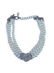 Ivory Pearl Dog Necklace with Rhinestone Heart