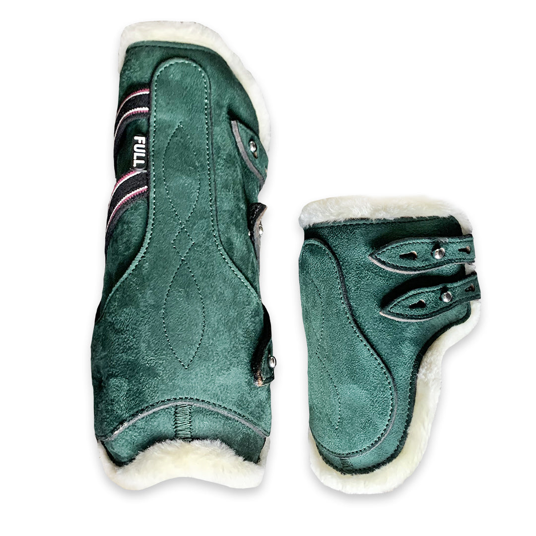 Southlake Paws Pine Grove Open-front Boots in green with plush lining and adjustable straps for comfort and fit.
