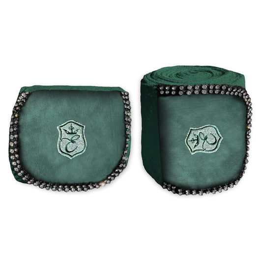 Southlake Paws Pine Grove Polo Wraps in green with decorative rhinestones and embroidered logo. Soft and stylish equestrian g