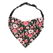 Pink Flowers on Black Dog Bandana